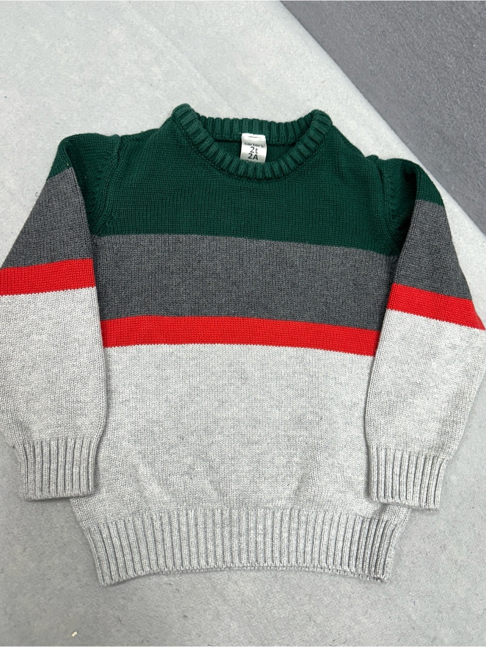 Carters Toddlers Striped Sweater Size 2T Red Gray Green